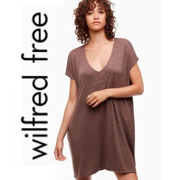Wilfred Free Marcoux Brown V-Neck Oversized Mini Dress - Picture 1 of 14
